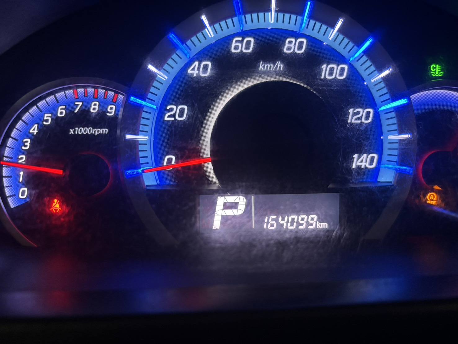 スペーシアMK32Sのメーター。オドメーターの表示は164,099km